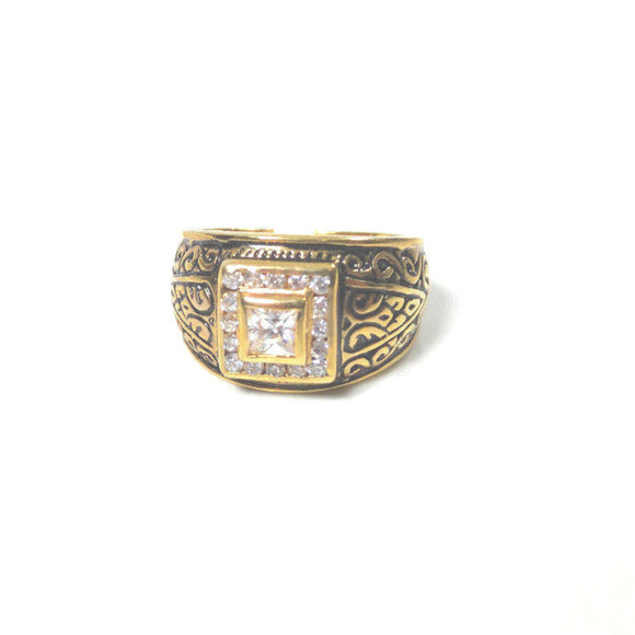 Men's Antiqued Gold Ring Square CZ 50MILS GP - Picture 6 of 8